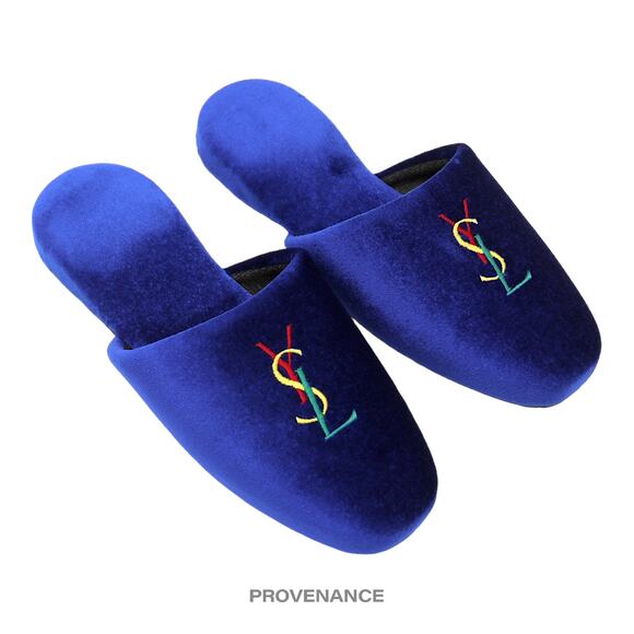 🔴 Yves Saint Laurent YSL Logo Slipper - Blue Velour - Picture 3 of 7